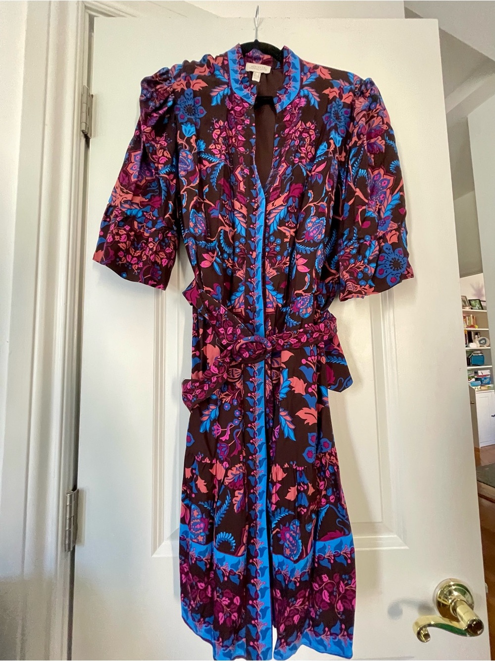 Vibrant Floral Midi Dress in Blue & Pink